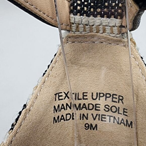 Ann Taylor Factory Wedge Sandals Women 9M Cream Black Striped Ankle Strap Shoes - Picture 9 of 10